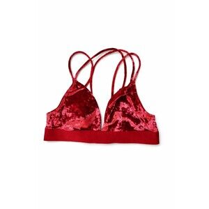 PINK Victoria’s Secret Velvet Bralette L Red Strappy Back Wireless Bra EUC